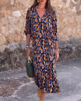 Nathalie | Abito con scollo a V e stampa retrò