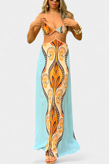 Camélia™ | Robe longue dos noué à imprimé bohème