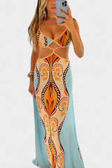 Camélia™ | Robe longue dos noué à imprimé bohème