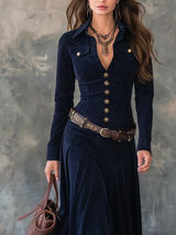 Abito lungo di lusso effetto scamosciato – Cintura inclusa